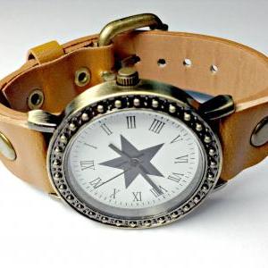 Handmade Vintage Star Face Leather Band Watches..