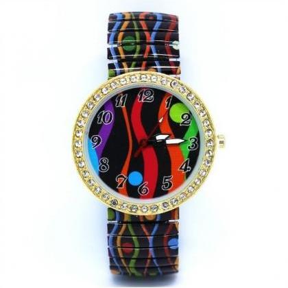 Colorful Wave Pattern Watch With Stainless Steel..