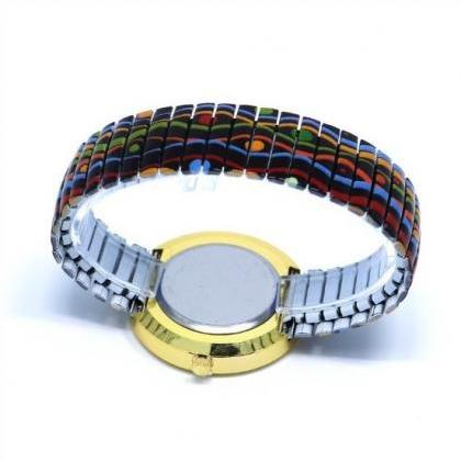 Colorful Wave Pattern Watch With Stainless Steel..
