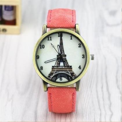 Paris Tower Retro Quartz Watch Leather Band Unisex..