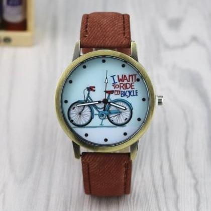 Bicycle Retro Quartz Watch Leather Band Unisex..