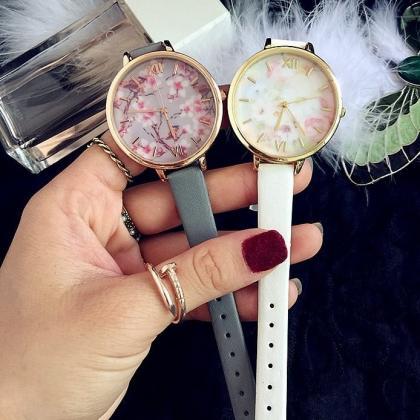 Vintage Flower Small Band Watch Leather Watchband..