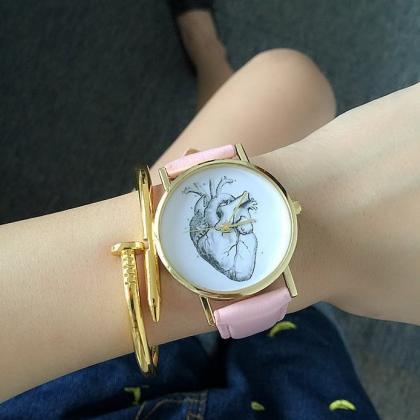 Gothic Heart Watch Leather Watchband Unisex Wrist..