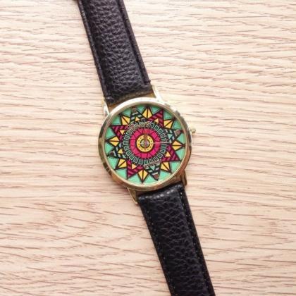 Star Face Leather Watchband Unisex Wrist Watch For..