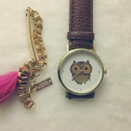Owl Watch Leather Watchband Unisex Wrist Watch For..