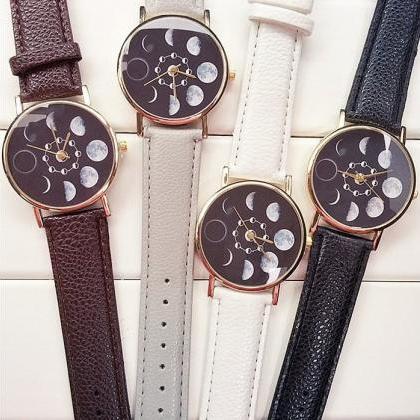 Moon Eclipse Watch Leather Watchband Unisex Wrist..