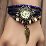 Handmade Leather Strap Watches Woman Girl Quartz Wrist Watch Bracelet Watch Blue