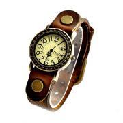 Vintage Leather Band Girl Lady Women Quartz Clock Wrist Watches Dark Brown