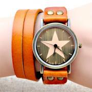 Handmade Vintage Genuine Real Leather Watches Band Lady Woman Girl Quartz Wrist Watch Light Brown