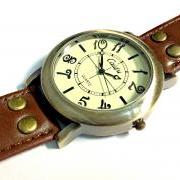 Handmade Vintage Big Arabic Numerals Face Leather Watchband Unisex Wrist Watch For Men Lady Quartz Dark Brown