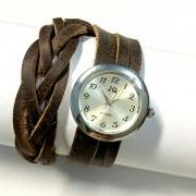 Handmade Vintage Weaving Leather Band Watches Lady Women Girl Quartz Wrist Watch Dark Brown