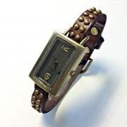 Handmade Vintage Leather Band Watches Woman Lady Girl Quartz Wrist Watch Dark Brown