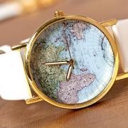 Vintage Leather Watchband Unisex World Map Wrist Watch For Men Lady Retro Round Quartz 4 Color Choices