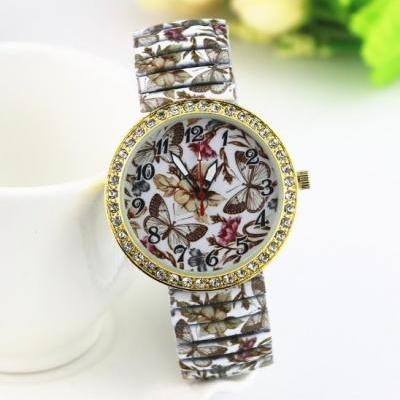Vintage Butterfly Face Stainless Steel Band Unisex Wrist Watch For Men Lady Retro Round Quartz Watch Pattern 1