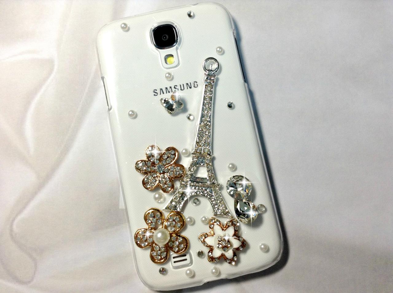 3d Handmade Eiffel Tower Flower Crystal Design Case Cover For Samsung Galaxy S 4 S4 Iv Lte I9500 I9505
