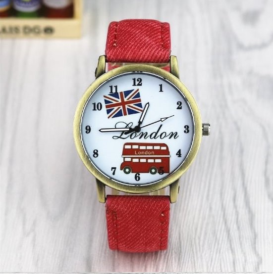 Vintage London Bus Face Leather Watchband Unisex Wrist Watch For Men Lady Retro Round Quartz Red