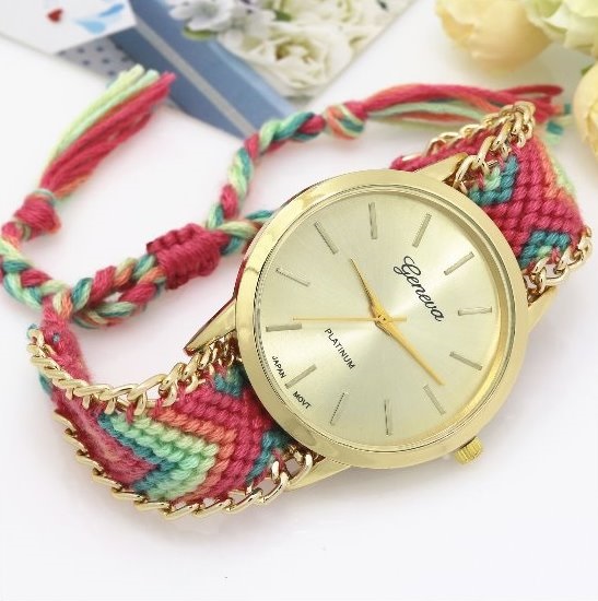 Retro Colorful Weave Band Quartz Watch Unisex Wrist Watch For Men Lady Retro Round Quartz Watch Pattern 1