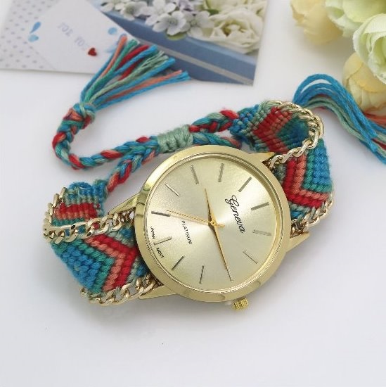 Retro Colorful Weave Band Quartz Watch Unisex Wrist Watch For Men Lady Retro Round Quartz Watch Pattern 2