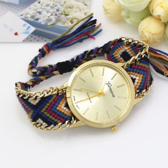 Retro Colorful Weave Band Quartz Watch Unisex Wrist Watch For Men Lady Retro Round Quartz Watch Pattern 4