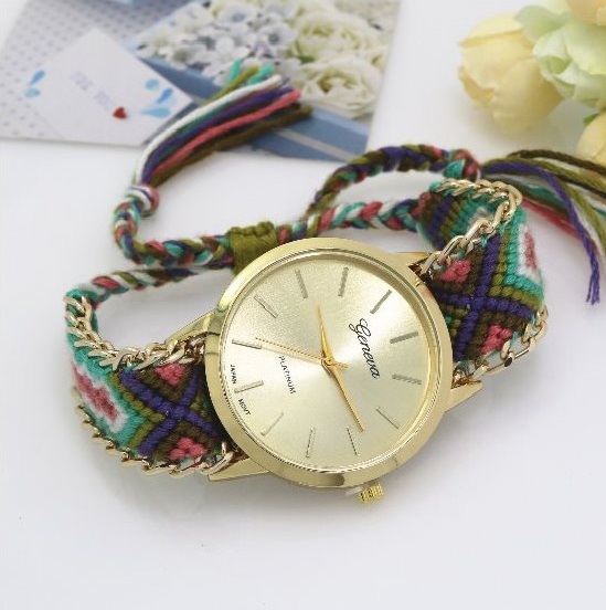 Retro Colorful Weave Band Quartz Watch Unisex Wrist Watch For Men Lady Retro Round Quartz Watch Pattern 6