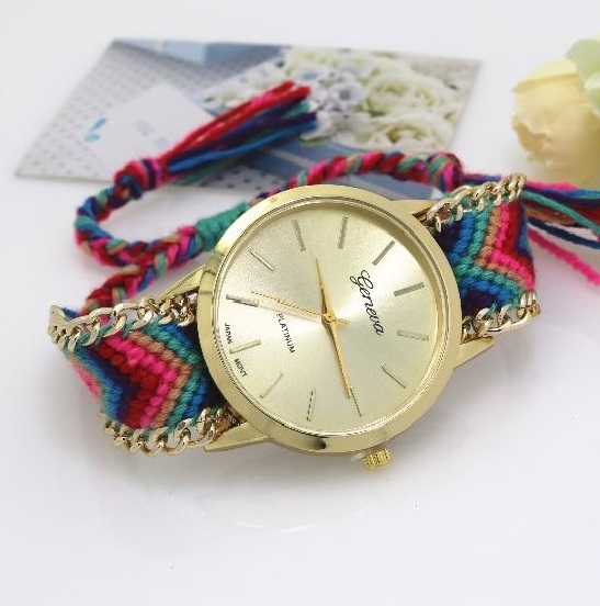 Retro Colorful Weave Band Quartz Watch Unisex Wrist Watch For Men Lady Retro Round Quartz Watch Pattern 7