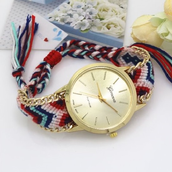 Retro Colorful Weave Band Quartz Watch Unisex Wrist Watch For Men Lady Retro Round Quartz Watch Pattern 8