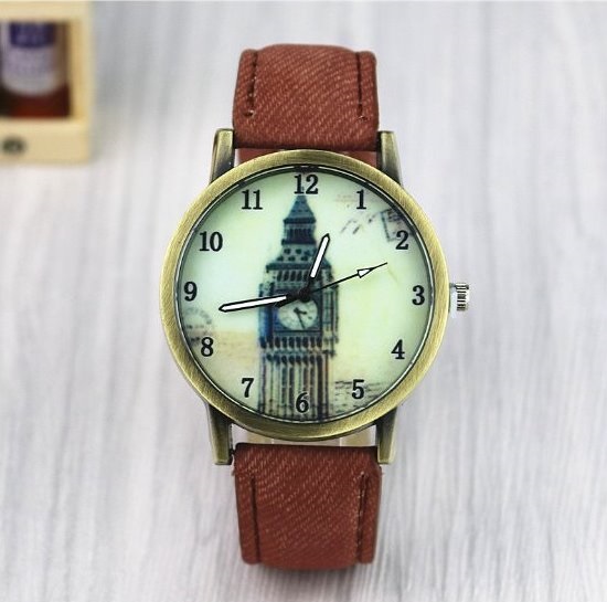 Big Ben Retro Quartz Watch Leather Band Unisex Wrist Watch For Men Lady Retro Round Quartz Watch Brown
