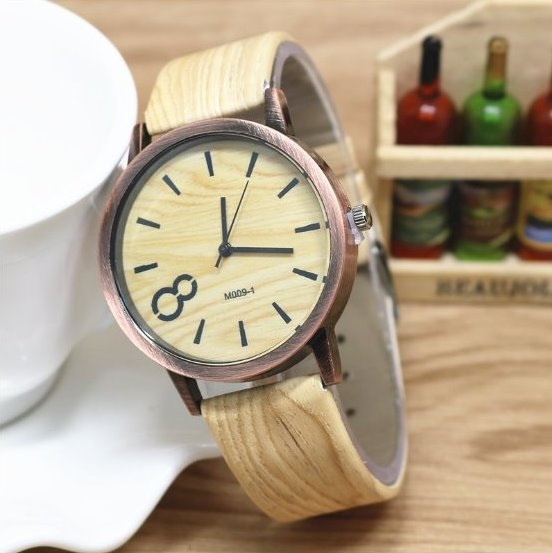 Wood Style Retro Quartz Watch Leather Band Unisex Wrist Watch For Men Lady Retro Round Quartz Watch