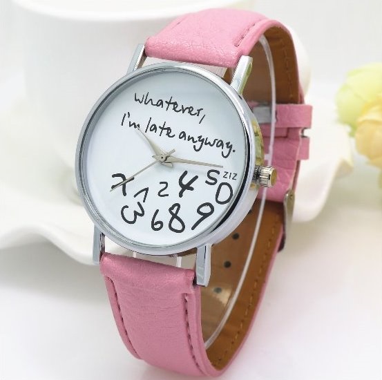 I‘m Already Late Style Retro Quartz Watch Leather Band Unisex Wrist Watch For Men Lady Retro Round Quartz Watch Pink