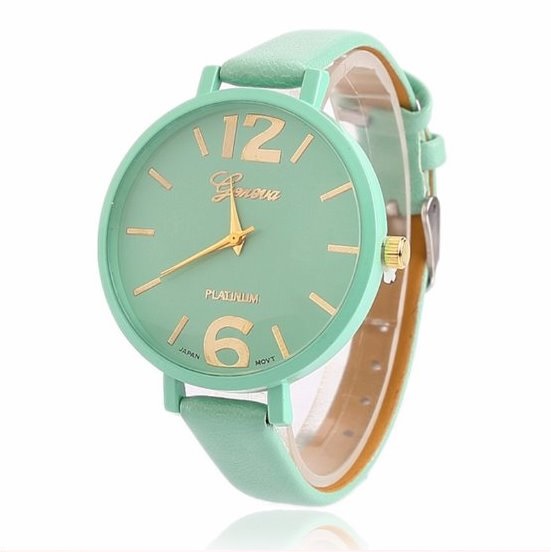 Mint Green Geneva Watch With Thin Leather Band