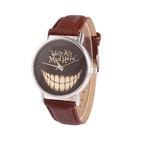 Big Mouth Retro Quartz Watch Leather Band Unisex Wrist Watch For Men Lady Retro Round Quartz Watch Dark Brown