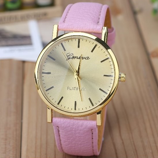 Classic Retro Quartz Watch Leather Band Unisex Wrist Watch For Men Lady Retro Round Quartz Watch Pink