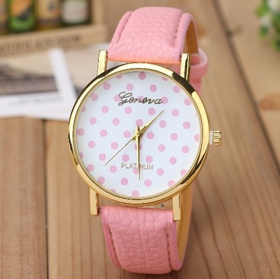 Small Dots Retro Quartz Watch Leather Band Unisex Wrist Watch For Men Lady Retro Round Quartz Watch Pink