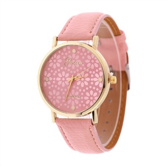 Small Flower Retro Quartz Watch Leather Band Unisex Wrist Watch For Men Lady Retro Round Quartz Watch Pink