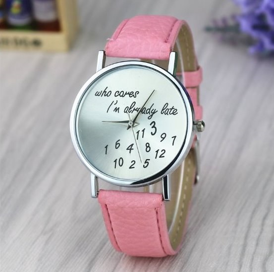 Time Watch Retro Quartz Watch Leather Band Unisex Wrist Watch For Men Lady Retro Round Quartz Watch Pink
