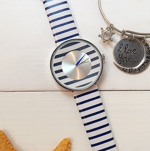 Stripe Retro Quartz Watch Leather Band Unisex Wrist Watch For Men Lady Retro Round Quartz Watch Blue