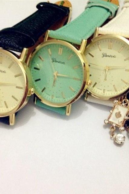 Simple Pattern Vintage Watch Leather Watchband Unisex Wrist Watch For Men Lady Retro Round Quartz